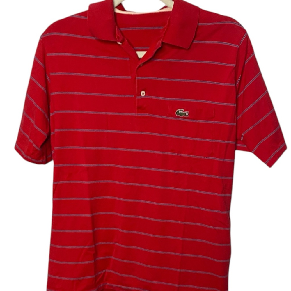 80’ Vintage Lacoste Red and Blue Polo Shirt with Classic Stripes